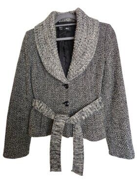 MNG (Mango) Grey Knit Belted Cardigan – US 4 – Elegant & Feminine